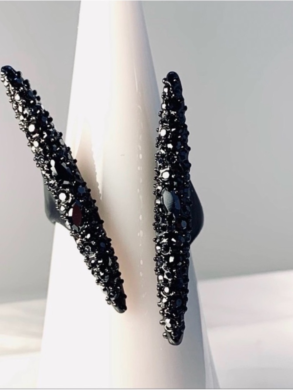 NEW Alexis Bittar Ring Modernist Crystal Spike Double Spear Gunmetal Silver AU14